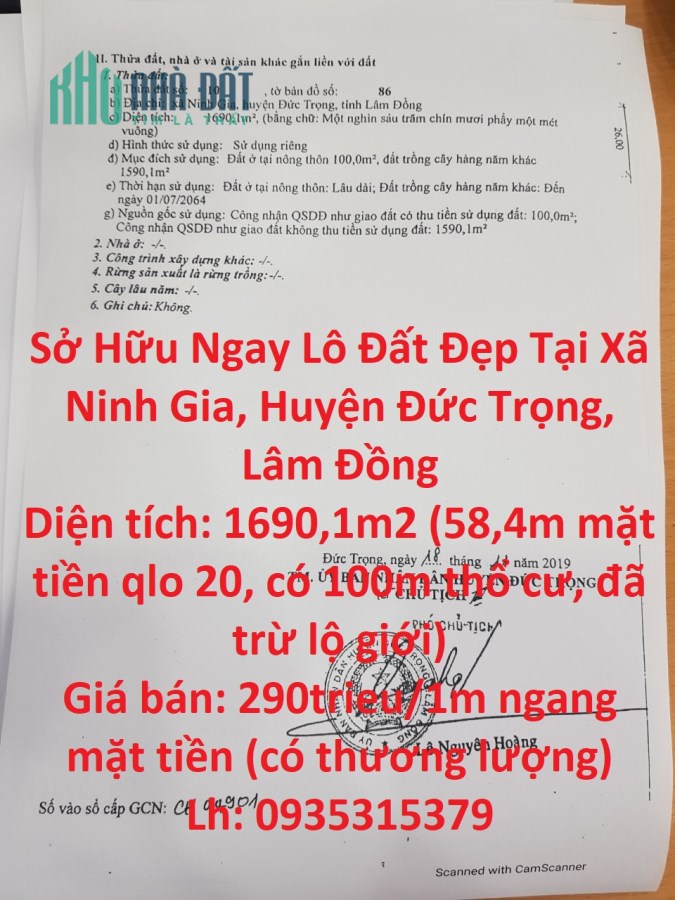 Sở Hữu Ngay Lô Đất Đẹp Tại Xã Ninh Gia, Huyện Đức Trọng, Lâm Đồng