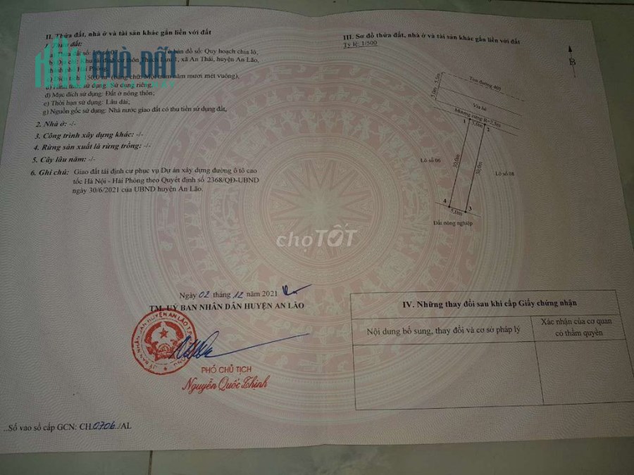 HOT! HOT! CHÍNH CHỦ CẦN BÁN ĐẤT FULL THỔ CƯ TẠI HẢI PHÒNG