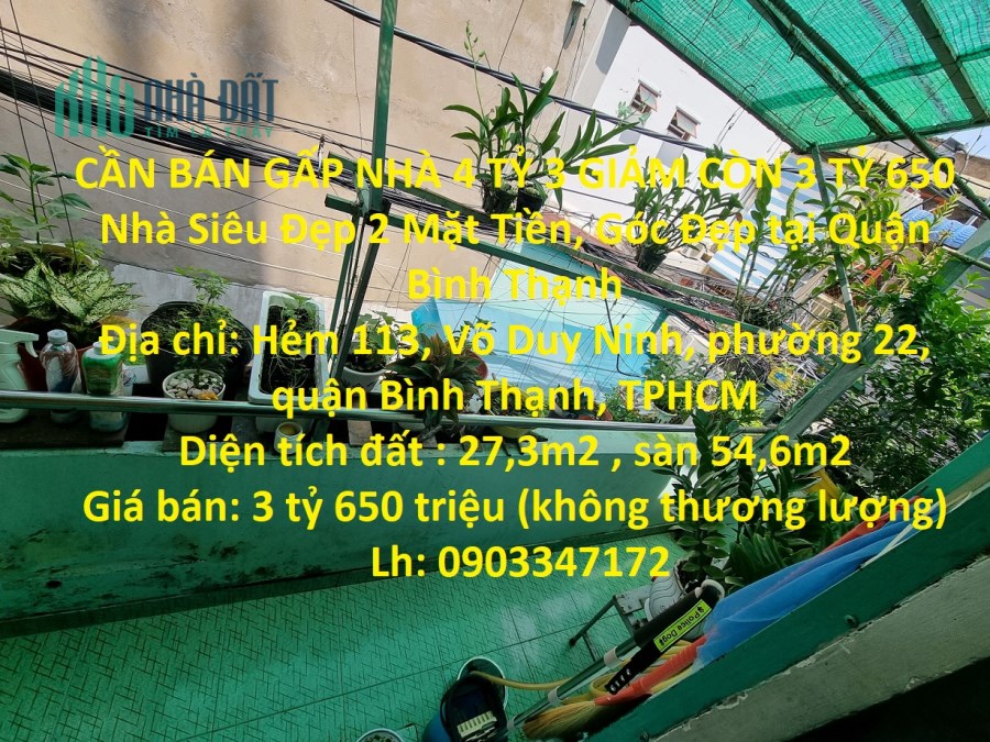 CẦN BÁN GẤP NHÀ 4 TỶ 3 GIẢM CÒN 3 TỶ 650 Nhà Siêu Đẹp 2 Mặt Tiền, Góc Đẹp tại Quận Bình Thạnh