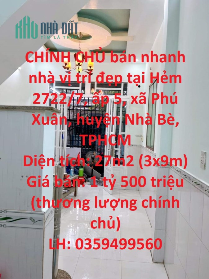 CHÍNH CHỦ bán nhanh nhà vị trí đẹp tại xã Phú Xuân, huyện Nhà Bè, TPHCM