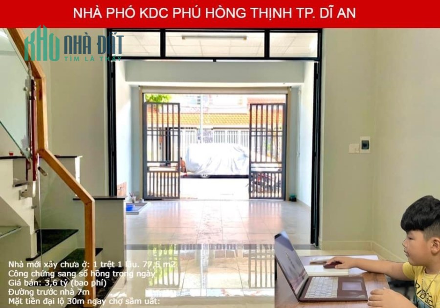 1 căn nhà phố độc lạ khu dân cư Phú Hồng Thịnh ở Dĩ An cần bán giá 3.6 tỷ