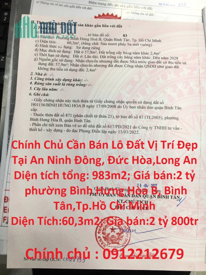 Chính Chủ Cần Bán Lô Đất Vị Trí Đẹp Tại Long An và TP Hồ Chí Minh