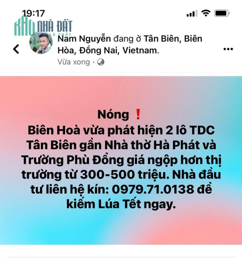 2 lô TDC Tân Biên giá ngộp đầu tư lời ngay từ 300-500 triệu/ 1 lô