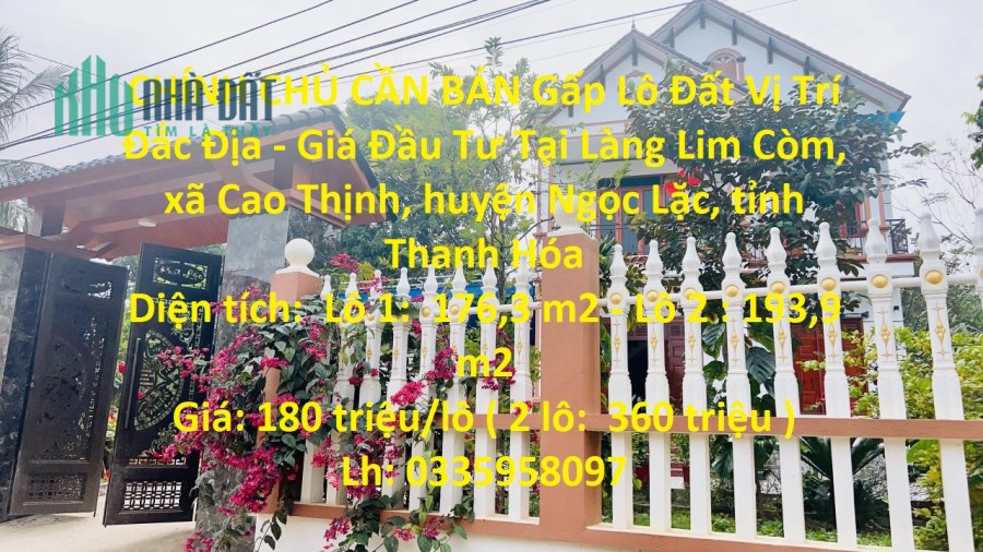 CHÍNH CHỦ CẦN BÁN Gấp Lô Đất Vị Trí Đắc Địa - Giá Đầu Tư Tại Tỉnh Thanh Hóa