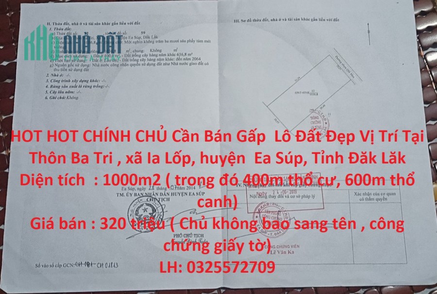 HOT HOT CHÍNH CHỦ Cần Bán Gấp  Lô Đất Đẹp Vị Trí Tại Tỉnh Đăk Lăk