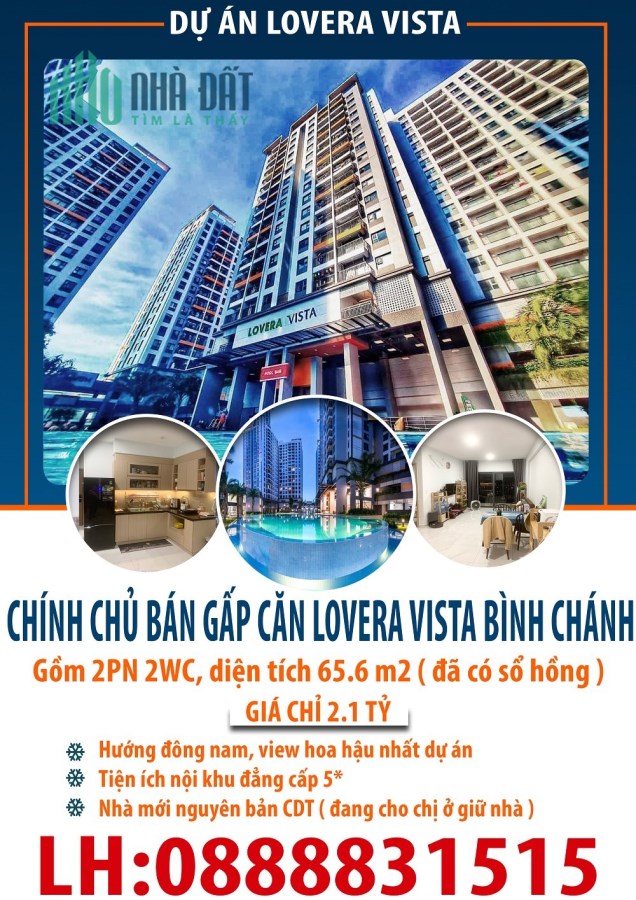 Chính chủ cần tiền bán gấp căn hộ Lovera Vista 2PN 2WC 65.6 m2 ( đã có sổ hồng )