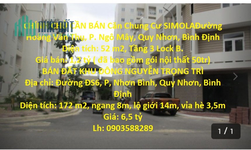 CHÍNH CHỦ CẦN BÁN Căn Chung Cư SIMOLA Quy Nhơn - Bình Định