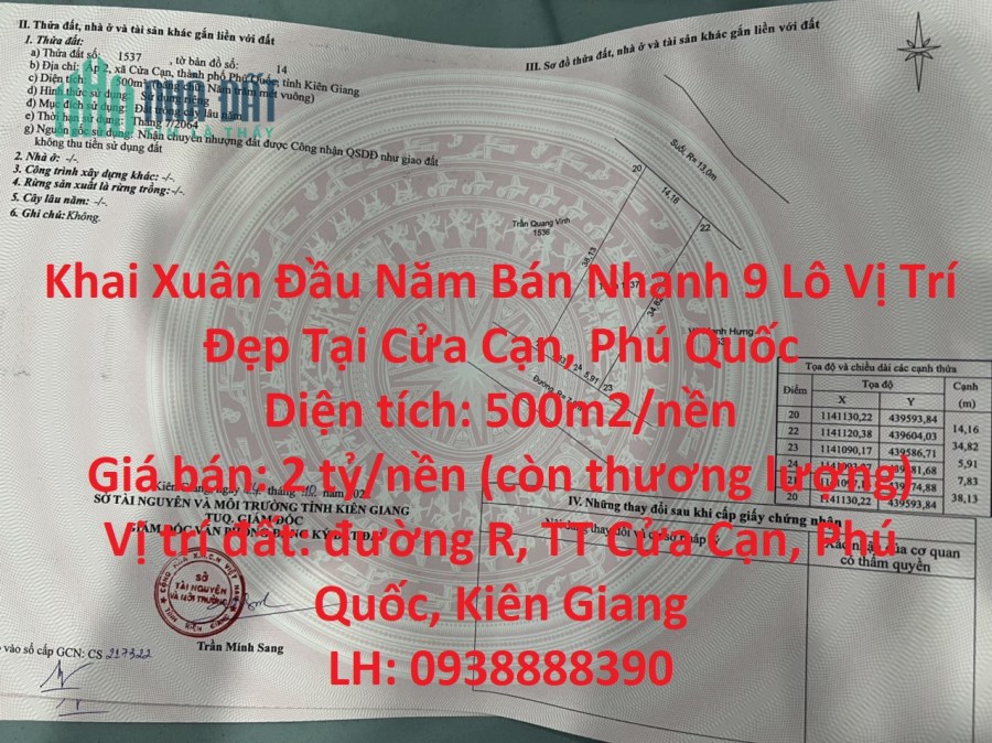 Khai Xuân Đầu Năm Bán Nhanh 9 Lô Vị Trí Đẹp Tại Cửa Cạn, Phú Quốc