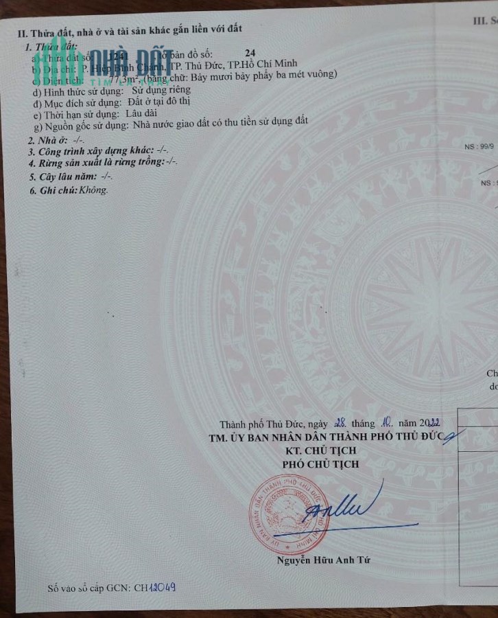 Bán lô đất 77m2 (4,5×18) thổ cư 100% tại hẻm 99 đường 48 Hiệp Bình Chánh. Xe hơi tận đất.