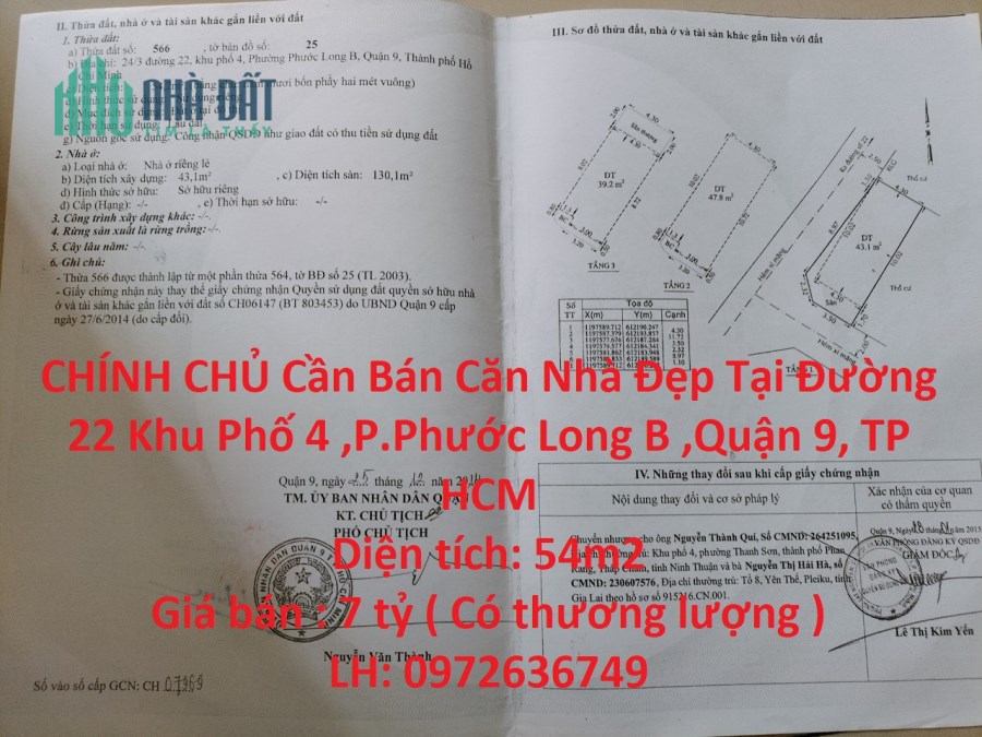 CHÍNH CHỦ Cần Bán Căn Nhà Đẹp Tại Quận 9 , TP HCM