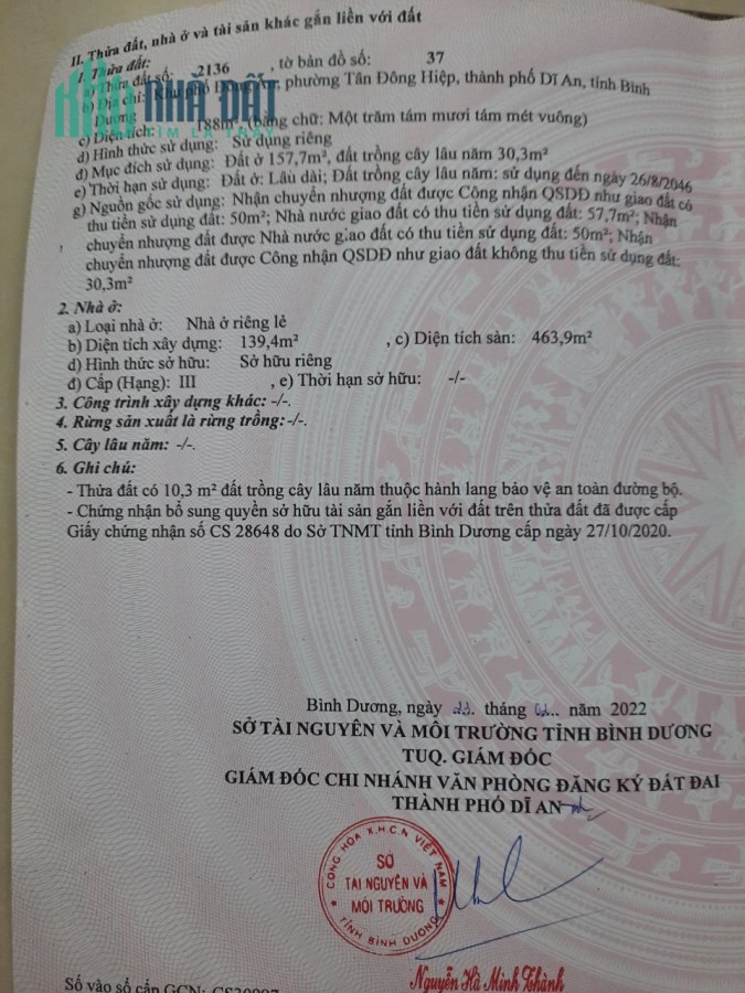 Bán nhà 1T3L tại TP Dĩ An, 188m2 SHR 14 tỷ. LH:0978740700