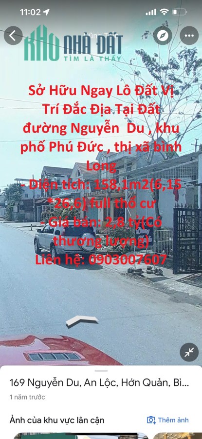 Sở Hữu Ngay Lô Đất Vị Trí Đắc Địa Tại Đất đường Nguyễn  Du , khu phố Phú Đức , thị xã bình Long