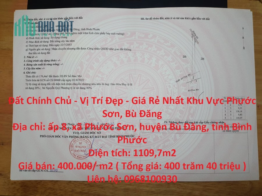 Đất Chính Chủ - Vị Trí Đẹp - Giá Rẻ Nhất Khu Vực Phước Sơn, Bù Đăng