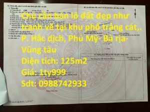 Chủ cần bán lô đất đẹp như tranh vẽ tại khu phố trảng cát,. P. Hắc dịch, Phú Mỹ- Bà rịa- Vũng tàu