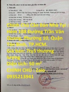 Chính Chủ Cần Bán Nhà Tại : Hẻm 108 Đường Trần Văn Quang, Phường 10, Quận Tân Bình, TP.HCM.