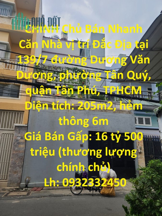 CHÍNH Chủ Bán Nhanh Căn Nhà vị trí Đắc Địa tại quận Tân Phú, TPHCM