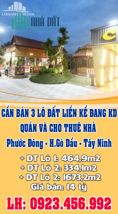 CẦN BÁN 3 LÔ ĐẤT LIỀN KỀ ĐANG KD QUÁN ĂN, KARAOKE VÀ CHO THUÊ NHÀ TẠI TÂY NINH