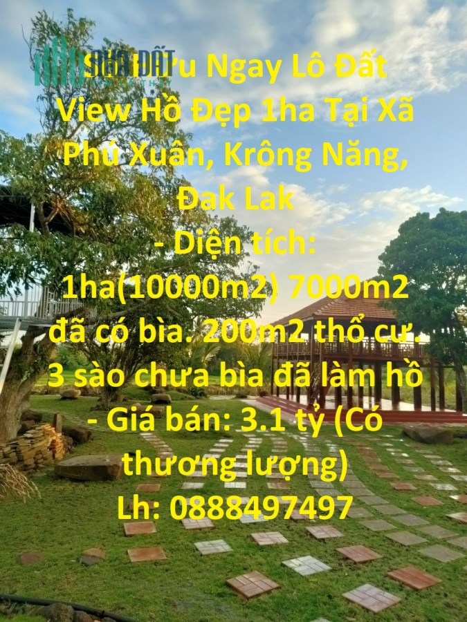 Sở Hữu Ngay Lô Đất View Hồ Đẹp 1ha Tại Xã Phú Xuân, Krông Năng, Đak Lak