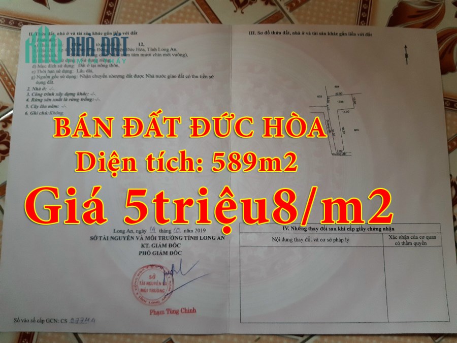 Giá 5triệu8 /m2, đất Đức Hòa Đông, Đức Hòa diện tích lớn