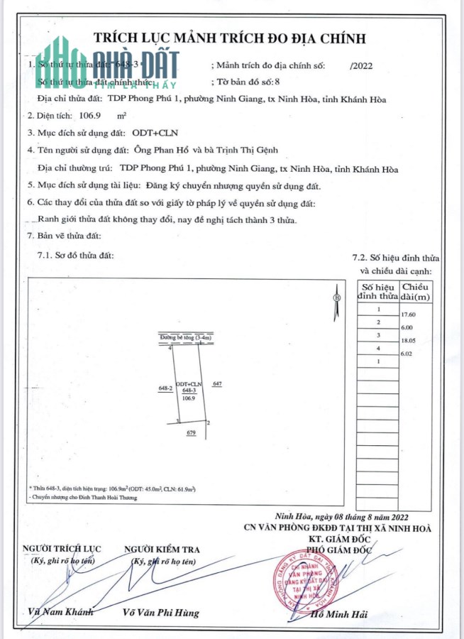 Bán đất phường Ninh Giang Ninh Hoà Nam Vân Phong