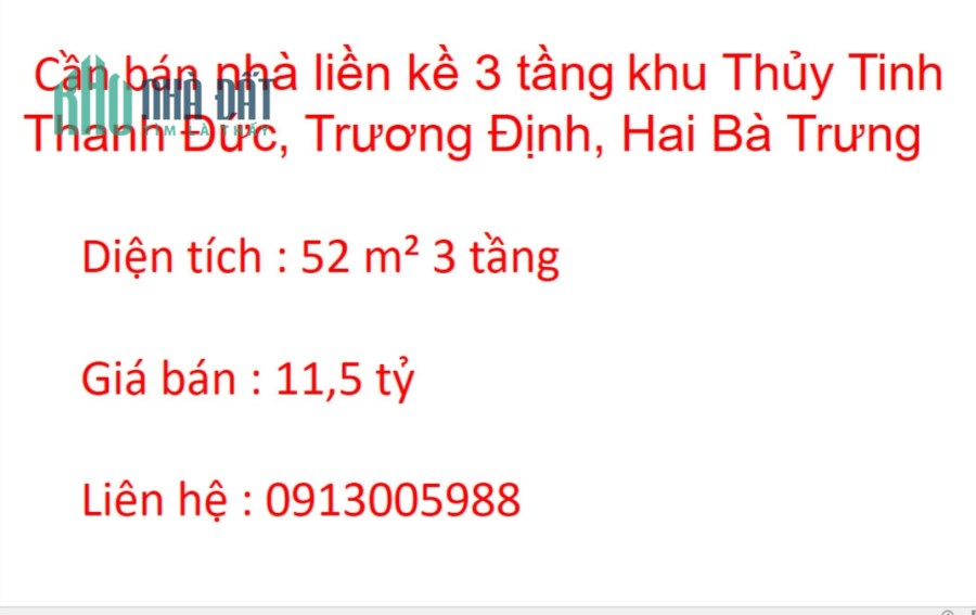 Chính chủ bán nhà liền kề 3 tầng khu Thủy Tinh Thanh Đức, Trương Định, Hai Bà Trưng