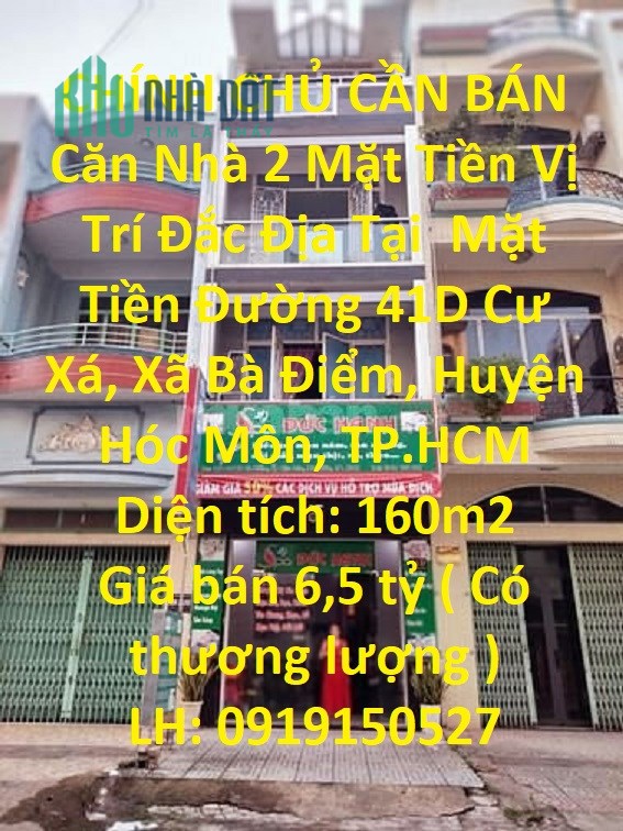 CHÍNH CHỦ CẦN BÁN Căn Nhà 2 Mặt Tiền Vị Trí Đắc Địa Tại Huyện Hóc Môn, TP HCM